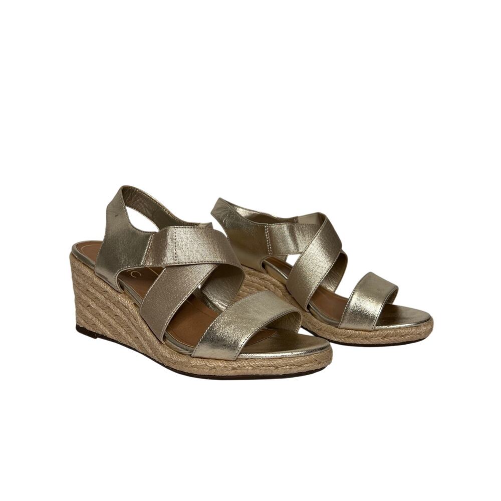Vionic Ainsleigh Gold Metallic Espadrille Wedge Sandals Shoe Size 8 Comfort